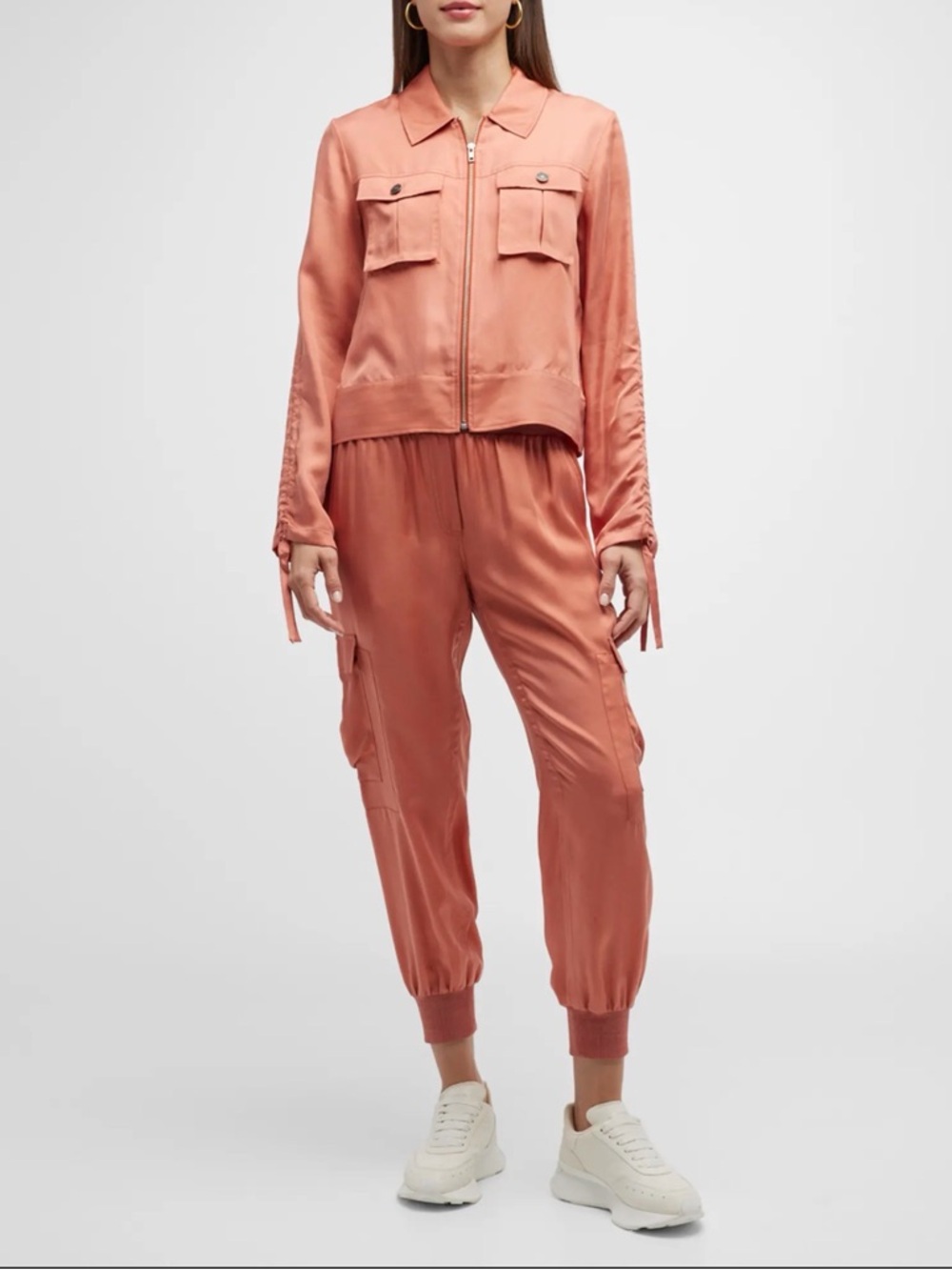 Cinq-a-Sept Women's Satin Utility Jumpsuit - Apricot